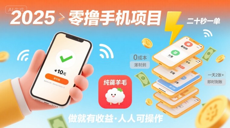 2025年零撸手机项目，二十秒一单，纯薅羊毛 一天2张+做就有-悟空知识星球