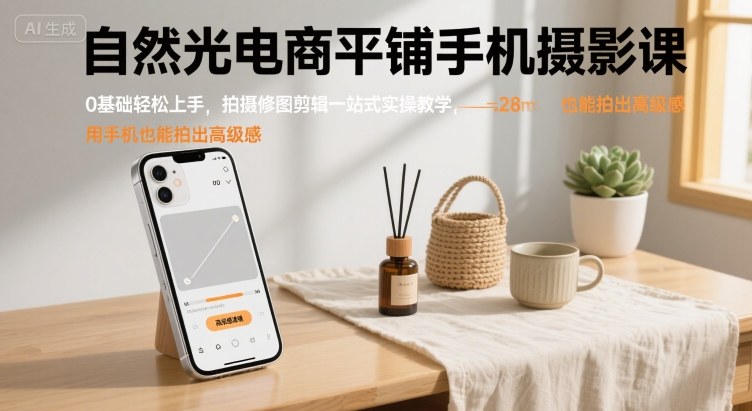 自然光电商平铺手机摄影课，0基础轻松上手，拍摄修图剪辑一站式实操教学，用手机也能拍出高级感-悟空知识星球