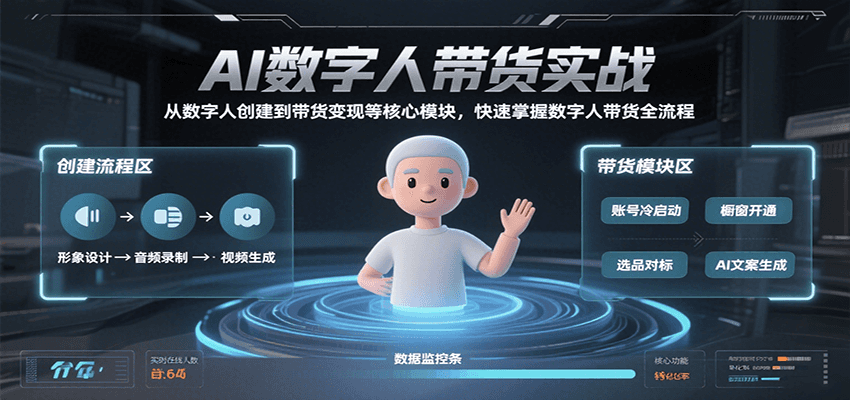 AI数字人带货实战，从数字人创建到带货变现各核心模块，快速掌握全流程-悟空知识星球