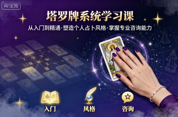 塔罗牌系统学习课，助你从入门到精通，塑造个人占卜风格，掌握专业咨询能力-悟空知识星球
