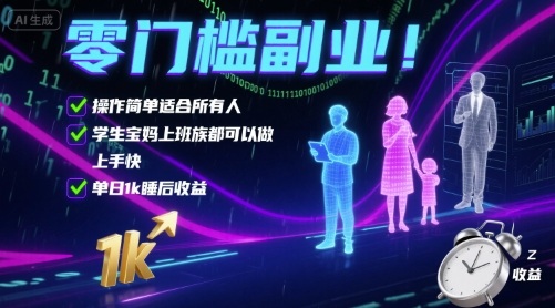 零门槛副业！操作简单适合所有人，学生宝妈上班族都可以做，上手快，单日1k睡后收益【揭秘】-悟空知识星球