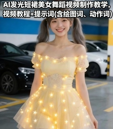 AI发光短裙美女舞蹈视频制作教学，视频教程+提示词(含绘图词、动作词)-悟空知识星球