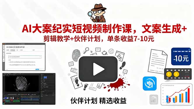 （15992期）AI大案纪实短视频制作课，文案生成+剪辑教学+伙伴计划，单条收益7-10元-悟空知识星球
