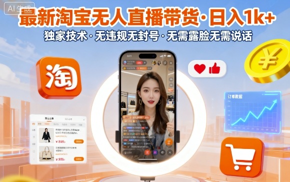 最新淘宝无人直播带货，日入1k+，独家技术，无违规无封号，无需露脸无需说话【揭秘】-悟空知识星球