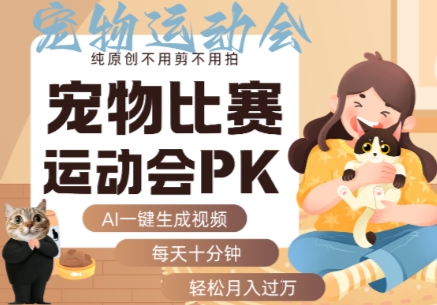 AI一键生成宠物比赛运动会PK视频，纯原创不用剪不用拍，每天十分钟，轻松月入过1W+-悟空知识星球