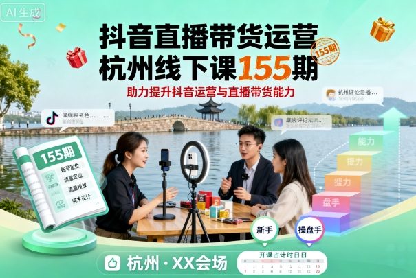 抖音直播带货运营杭州线下课155期，助力提升抖音运营与直播带货能力-悟空知识星球