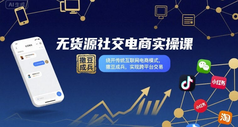 无货源社交电商实操课，绕开传统互联网电商模式，撒豆成兵，实现跨平台交易-悟空知识星球