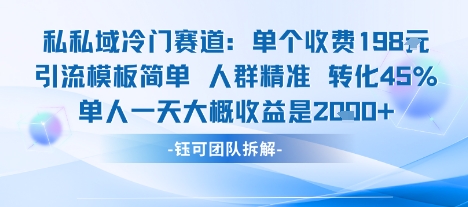 私域冷门赛道单个收费198米引流模板简单人群精准 45%的转化率单人一天大概收益多张-悟空知识星球