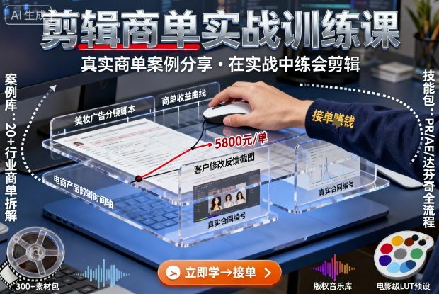 剪辑商单实战训练课，真实商单案例分享，在实战中练会剪辑-悟空知识星球