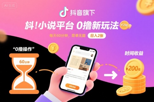 抖音旗下小说平台0撸新玩法，每天挂G60分钟，简单无脑，日入2张【揭秘】-悟空知识星球