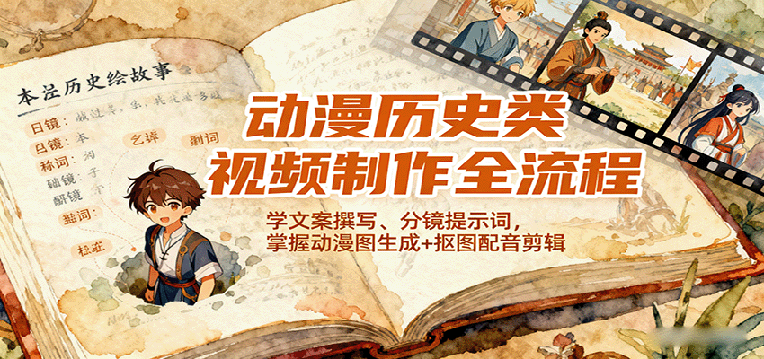 动漫历史类视频制作全流程,学文案撰写、分镜提示词,掌握动漫图生成+抠图配音剪辑-悟空知识星球