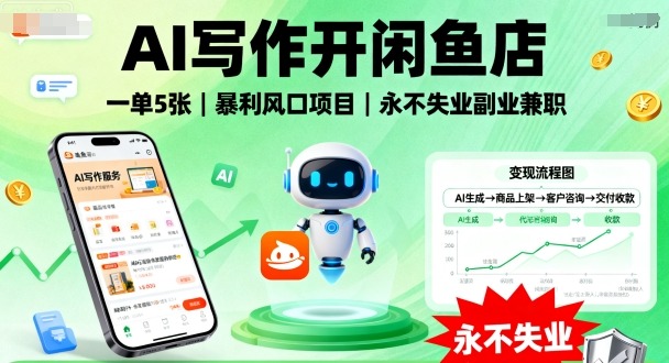 AI写作开闲鱼店，一单5张，暴利风口项目，永不失业副业兼职【全网首发】-悟空知识星球