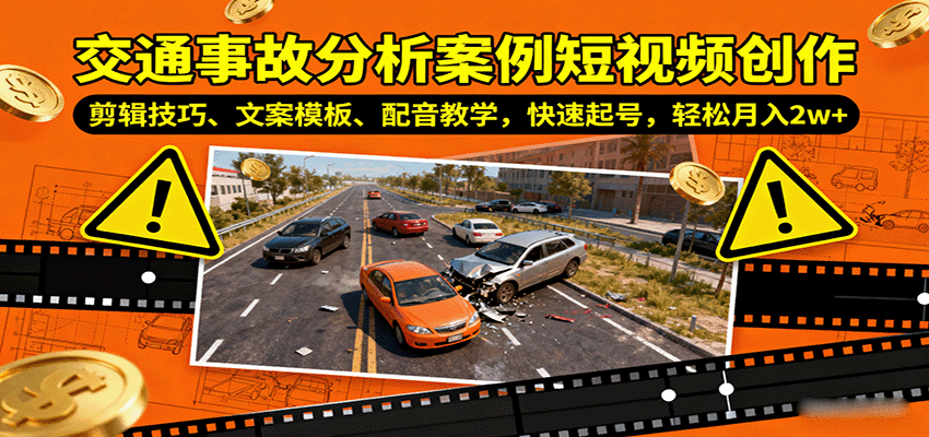 交通事故分析案例短视频创作，剪辑技巧、文案模板、配音教学，快速起号，轻松月入2w+-悟空知识星球