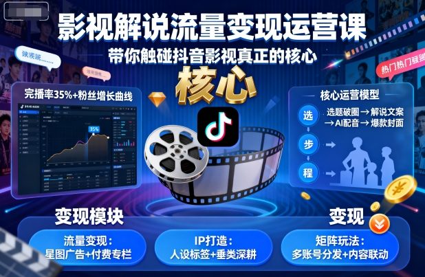 影视解说流量变现运营课，带你触碰抖音影视真正的核心-悟空知识星球