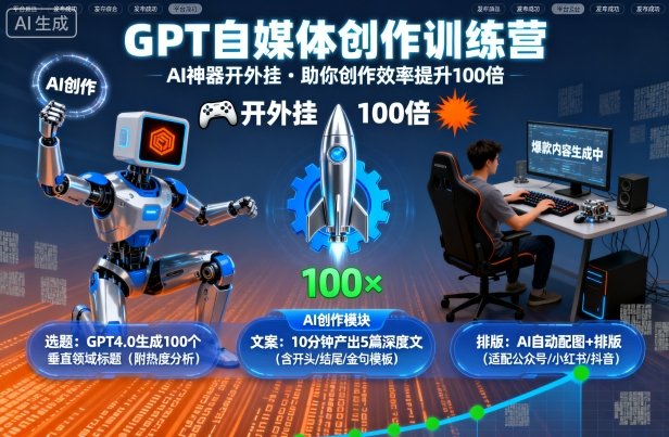 GPT自媒体创作训练营：AI神器开外挂，助你创作效率提升100倍-悟空知识星球