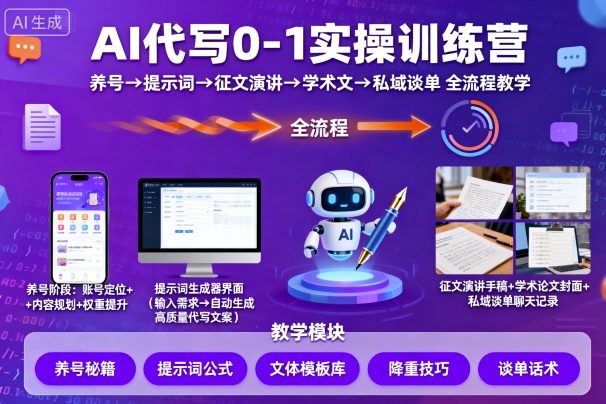 AI代写0-1实操训练营，从养号、提示词、征文演讲、学术文，到私域谈单的全流程教学-悟空知识星球