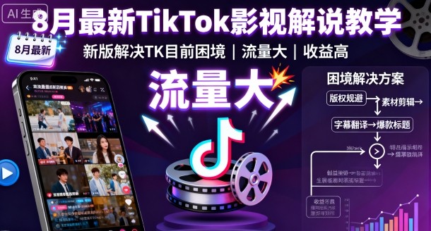 8月最新TikTok影视解说教学，新版解决TK目前困境，流量大，收益高-悟空知识星球
