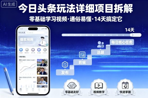今日头条玩法详细项目拆解，零基础学习视频 通俗易懂 14天搞定它-悟空知识星球