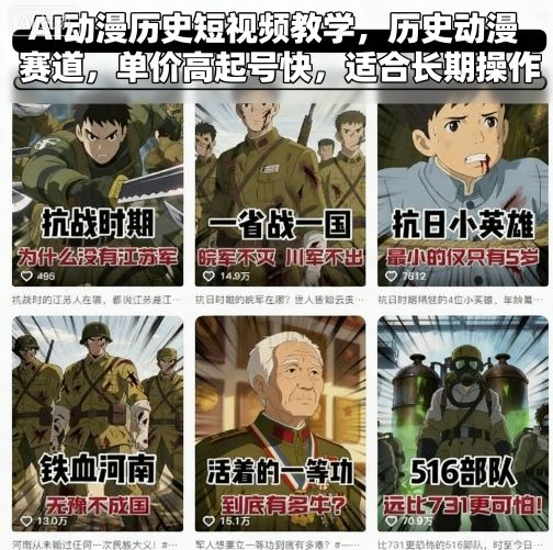 AI动漫历史短视频教学，历史动漫赛道，单价高起号快，适合长期操作-悟空知识星球
