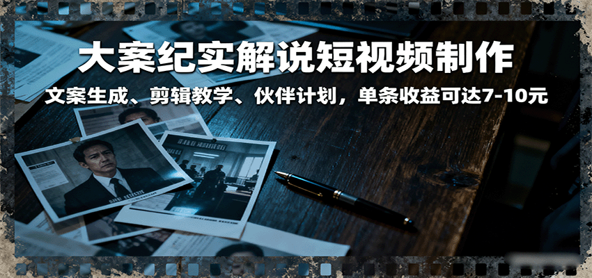 大案纪实解说短视频制作，文案生成、剪辑教学、伙伴计划，单条收益可达7-10元-悟空知识星球