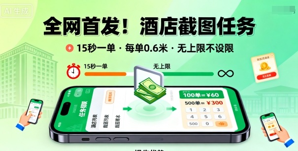 全网首发！酒店截图任务，15秒一单，每单0.6米，任务无上限不设限，矩阵操作单日3张到手【揭秘】-悟空知识星球