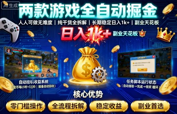 两款游戏全自动掘金，人人可做无难度，纯干货全拆解，长期稳定，日入1k+，副业天花板【揭秘】-悟空知识星球