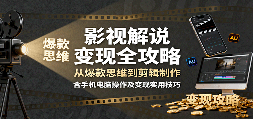 影视解说变现全攻略：从爆款思维到剪辑制作，含手机电脑操作及变现实用技巧-悟空知识星球