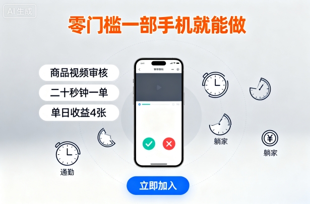 零门槛一部手机就能做，商品视频审核，通勤躺家碎片时间都能做，二十秒钟一单，单日收益4张【揭秘】-悟空知识星球