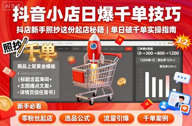 抖音小店日爆千单技巧，抖店新手照抄这份起店秘籍，单日破千单-悟空知识星球