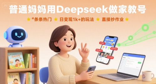 普通妈妈用Deepseek做家教号，条条热门，日变现1k+的玩法，直接抄作业-悟空知识星球