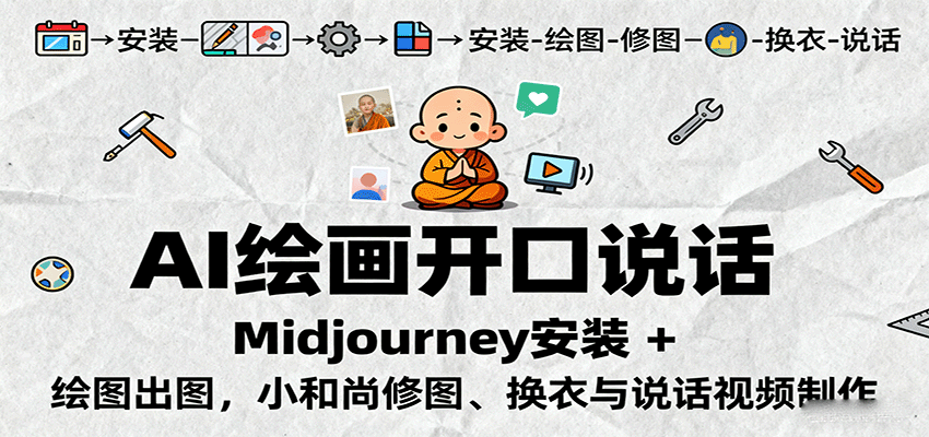 AI绘画开口说话，Midjourney安装 + 绘图出图，小和尚修图、换衣与说话视频制作-悟空知识星球