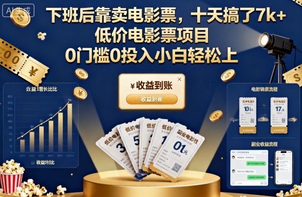 下班后靠卖电影票，十天搞了7k+，低价电影票项目，0门槛0投入小白轻松上手【揭秘】-悟空知识星球