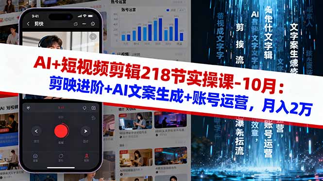 （16353期）AI+短视频剪辑218节实操课-10月：剪映进阶+AI文案生成+账号运营，月入2万-悟空知识星球