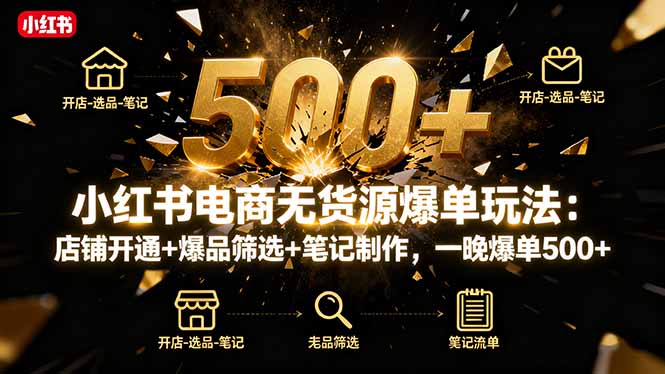 （16256期）小红书电商无货源爆单玩法：店铺开通+爆品筛选+笔记制作，一晚爆单500+-悟空知识星球