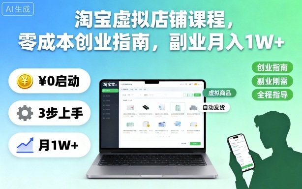 淘宝虚拟店铺课程，零成本创业指南，副业月入1W+-悟空知识星球