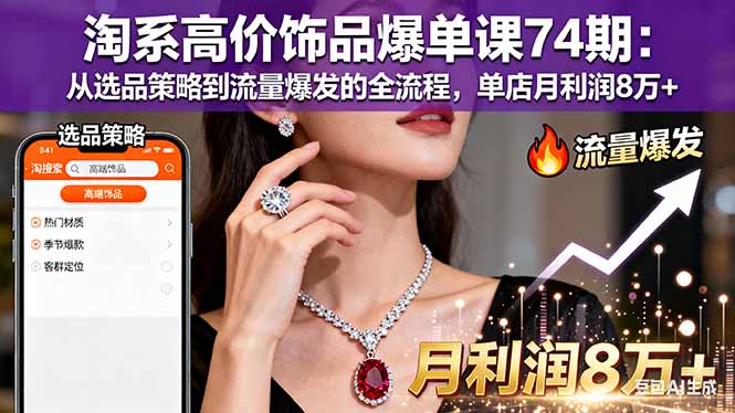 （16351期）淘系高价饰品爆单课74期：从选品策略到流量爆发的全流程，单店月利润8万+-悟空知识星球