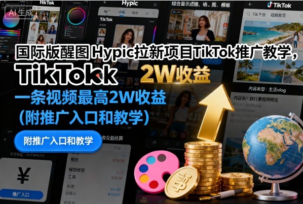 国际版醒图Hypic拉新项目TikTok推广教学，一条视频最高2W收益（附推广入口和教学）-悟空知识星球