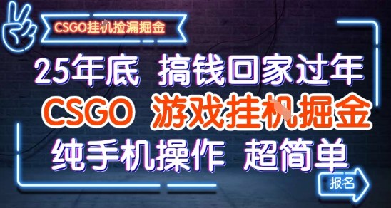 25年底搞钱回家过年,CSGO游戏挂G掘金,纯手机操作超简单【揭秘】-悟空知识星球