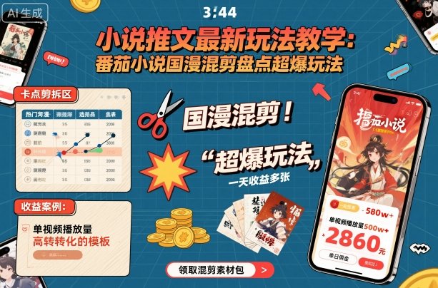 小说推文最新玩法教学，番茄小说国漫混剪盘点超爆玩法，全程干货，一天收益多张-悟空知识星球