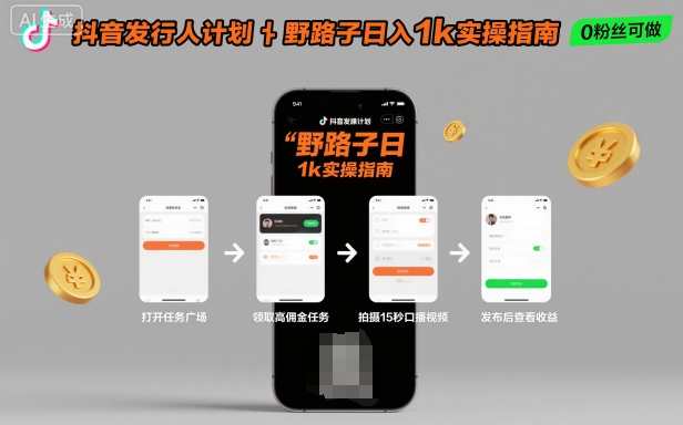 抖音发行人计划全新野路子玩法，随时随地，只要有手机，就能操作，日入1k+【揭秘】-悟空知识星球