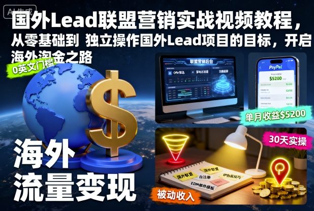 国外Lead联盟营销实战视频教程，从零基础到独立操作国外Lead项目的目标，开启海外淘金之路-悟空知识星球
