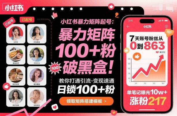 小红书暴力矩阵起号，教你打通引流-变现速通，日锁100+粉，破流量黑盒-悟空知识星球