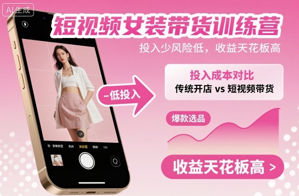 短视频女装带货训练营，投入少风险低，收益天花板高-悟空知识星球