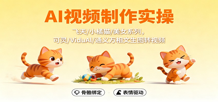 AI视频制作实操，飞天/小橘猫/美女系列，可灵/ViduAl/通义万相文生图转视频-悟空知识星球