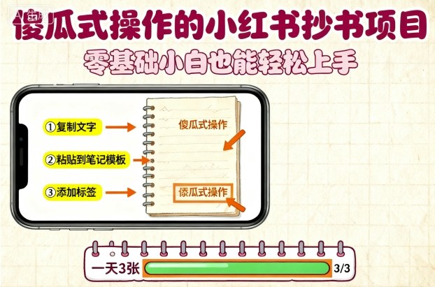 傻瓜式操作的小红书抄书项目，会复制粘贴就行，零基础小白也能一天3张-悟空知识星球