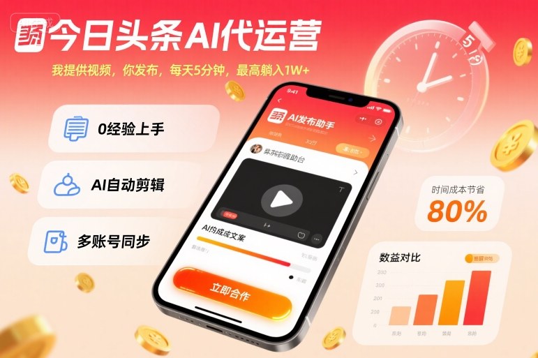 今日头条AI代运营，我提供视频，你发布，每天5分钟，最高躺入1W+【揭秘】-悟空知识星球