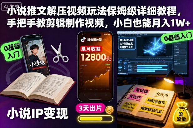 小说推文解压视频玩法保姆级详细教程，手把手教剪辑制作视频，小白也能月入1W+-悟空知识星球