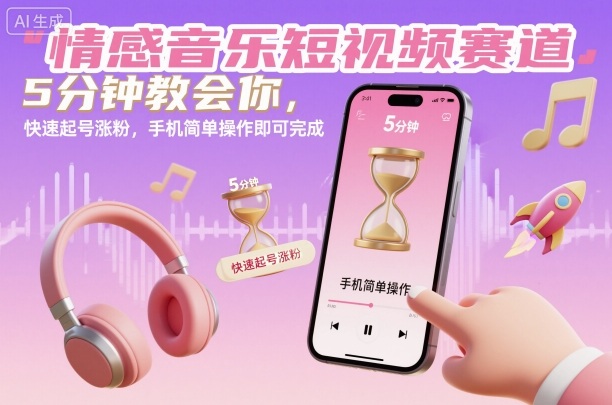 情感音乐短视频赛道，5分钟教会你，快速起号涨粉，手机简单操作即可完成-悟空知识星球