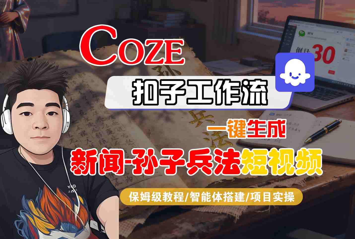 Coze扣子智能体工作流一键生成“新闻-孙子兵法“短视频，全流程保姆级教学-悟空知识星球