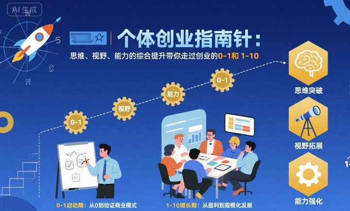 个体创业指南针，思维、视野、能力的综合提升带你走过创业的0-1和1-10【音频】-悟空知识星球